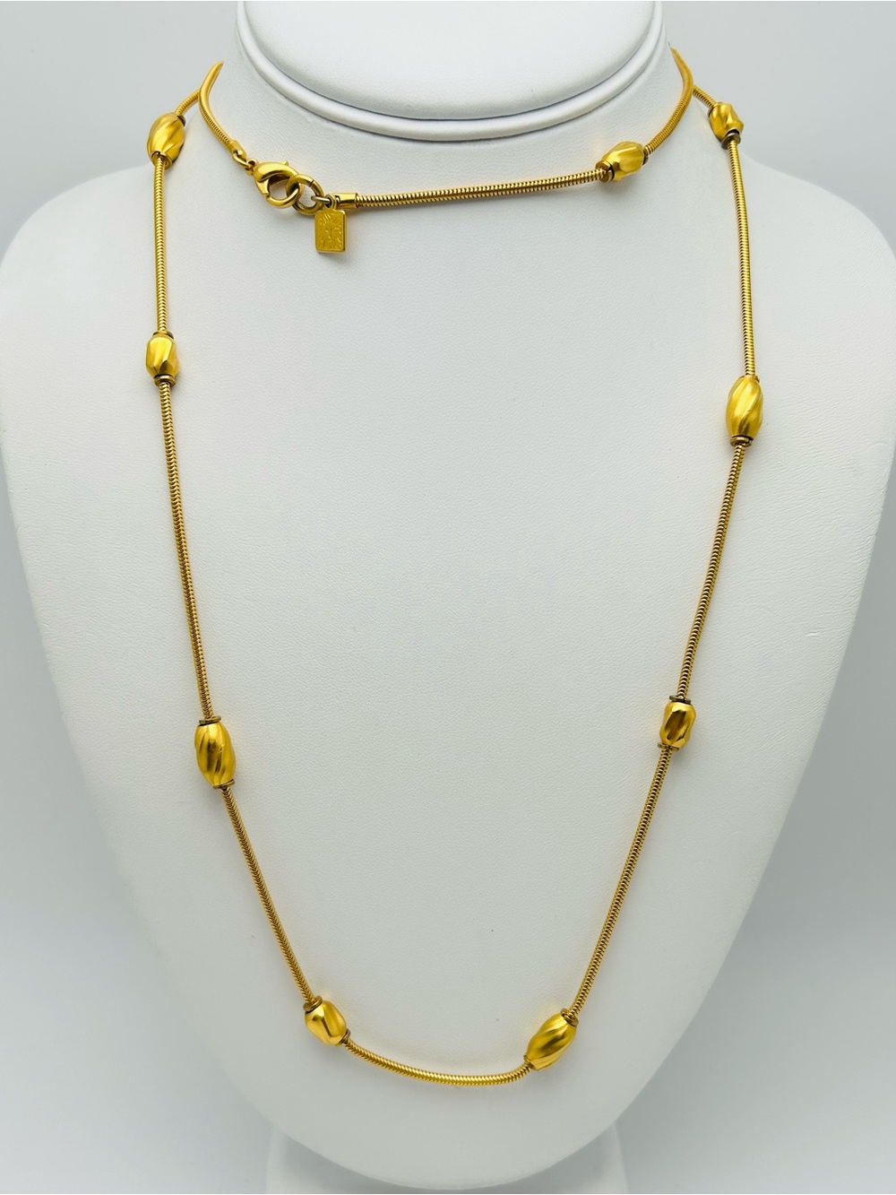 Anne Klein Vintage Brushed Gold Bead Station Necklace